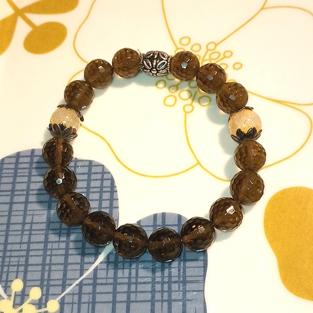 INDIGO HEALS SMOKY QUARTZ AND CITRINE 10MM STONES AND SILVER PLATED BRACELET